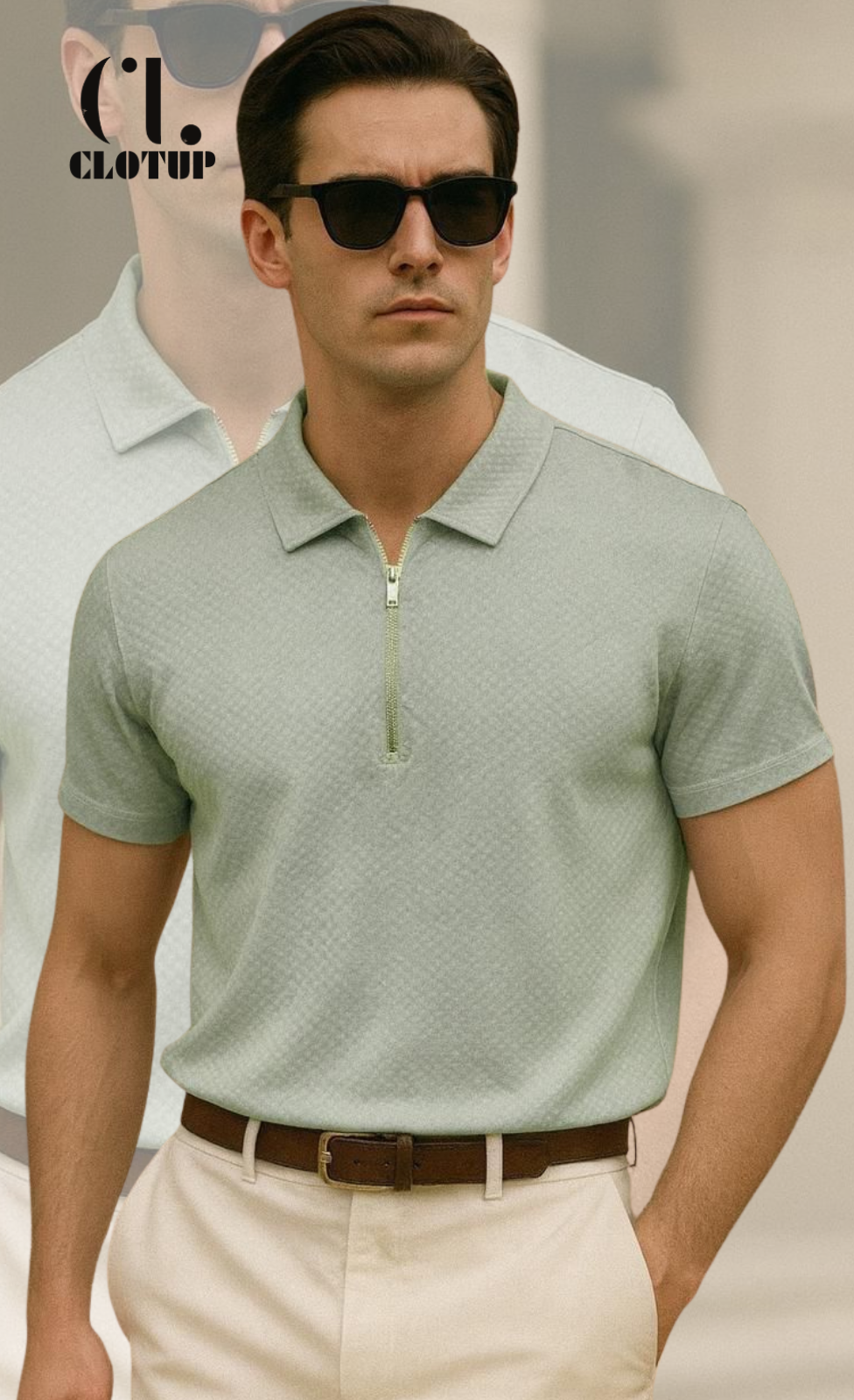 Men’s Premium Textured Half-Zip Polo T-Shirt